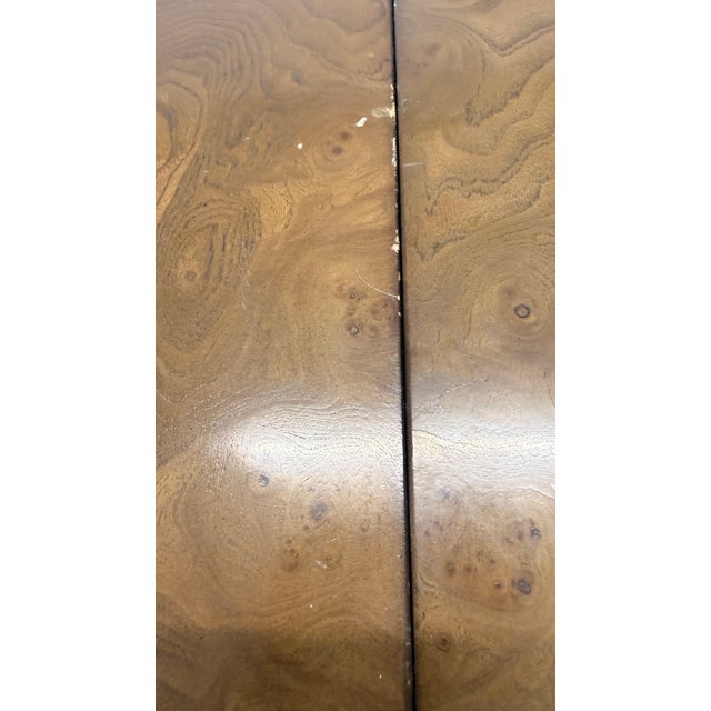 Vintage Mastercraft Olive Ash Burl Expandable Dining Table With Two Leaves, Seats 8–10 For Sale - Image 12 of 15