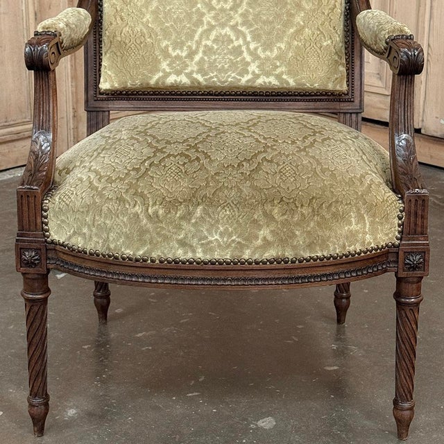 Pair of 19th Century French Louis XVI Walnut Armchairs ~ Fauteuils For Sale - Image 10 of 17