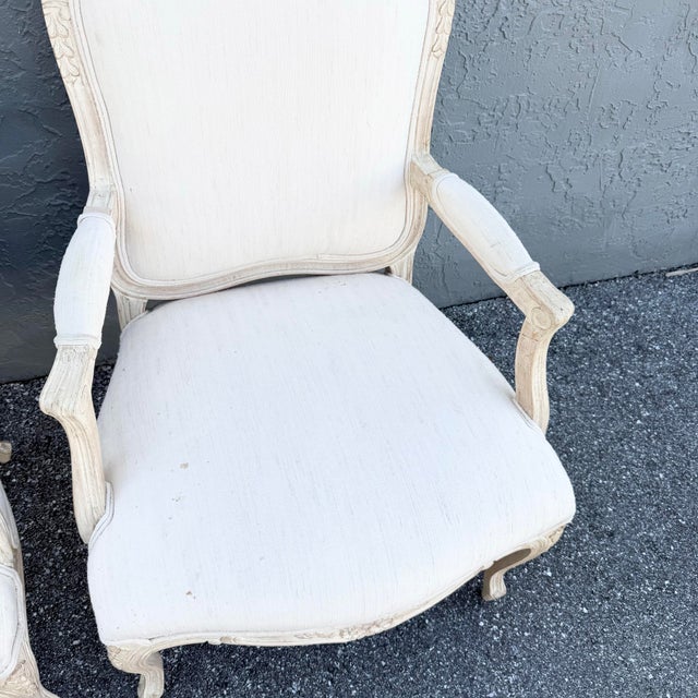 Late 20th Century Vintage Cream and White French Provincial Lounge Chairs - A Pair For Sale - Image 5 of 9