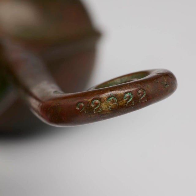 Metal Antique Tiffany Studios Tripod Candlestick With Favrile Glass Shade For Sale - Image 7 of 10