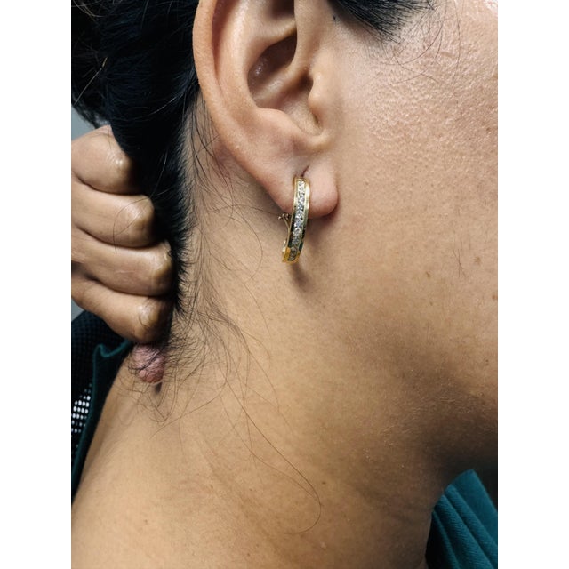 Gold Roshe Jewels Hoop Earrings With Natural Diamonds, 0.75 Carats 14k Yellow Gold, A Pair For Sale - Image 8 of 12