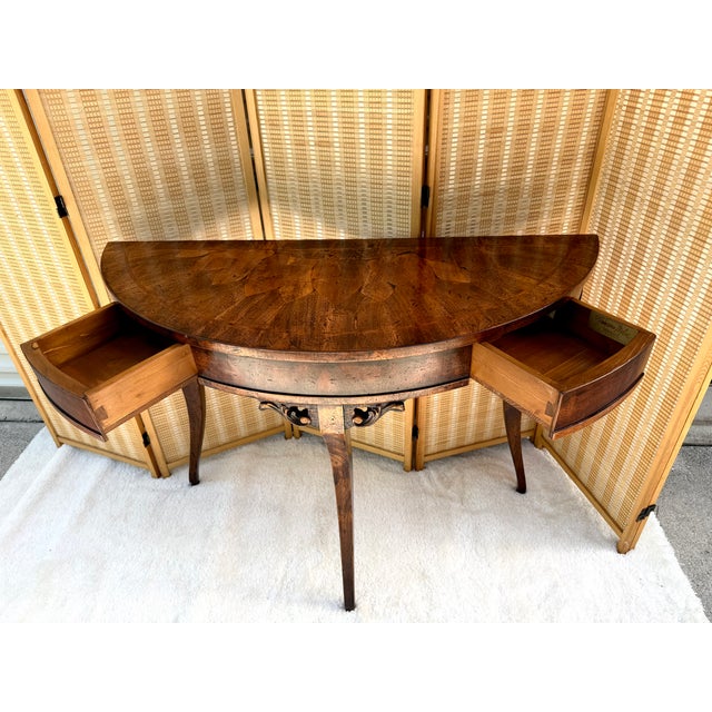 Francesco Molon Louis XVI Style Walnut Demilune Console Table- Made in Italy For Sale - Image 14 of 18