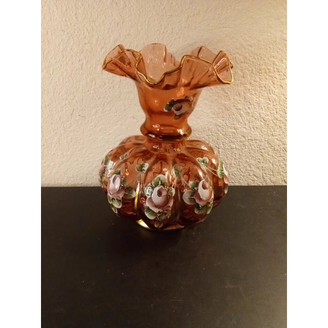 1960s Fenton Hand Painted Cranberry Melon Base With Ruffled Edge For Sale In Dallas - Image 6 of 6