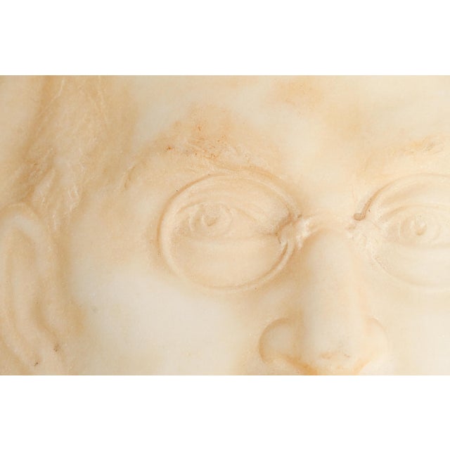 Traditional Stately Antique Carved Marble Portrait Plaque Man Glasses Mustache Artist Signed Austrian Home Decor Art Sculpture For Sale - Image 3 of 16