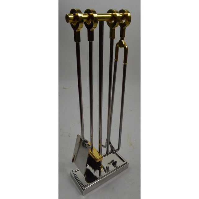 Chrome and Brass Fireplace Tools by Alessandro For Sale - Image 9 of 10