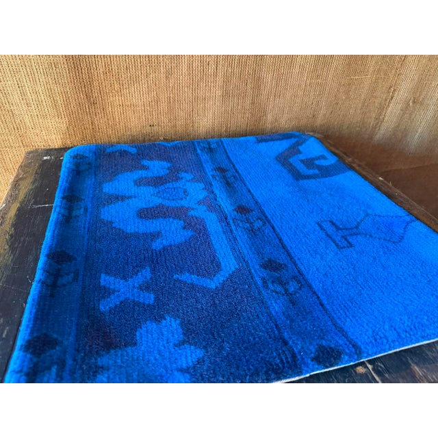 Textile Electric Blue Vintage Turkish Rug Pillow 18x18 For Sale - Image 7 of 13