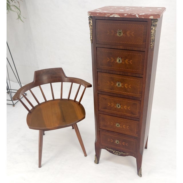 Rouge Marble Top 6 Drawers w/ Dovetails French Louis XV Lingerie Chest Dresser For Sale - Image 4 of 18