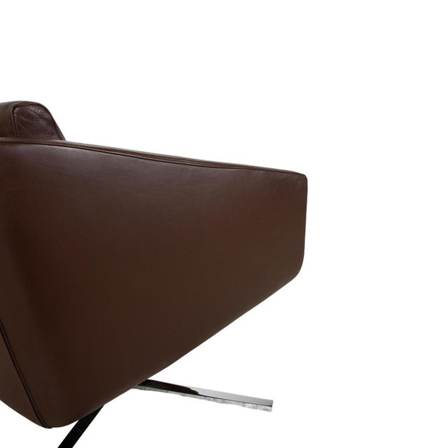 Pavo Leather Chrome Armchair Set in Brown with Manual Reclining Function from FSM, Set of 2 For Sale - Image 10 of 18