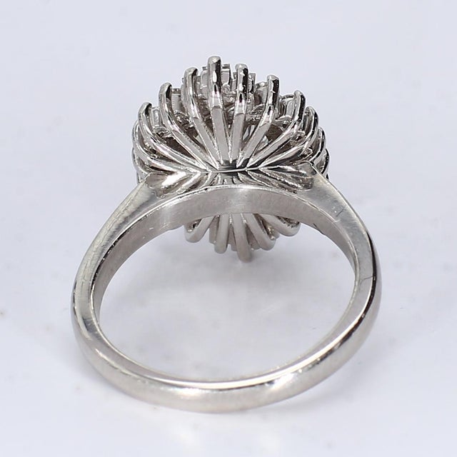 Art Deco Late 20th Century Platinum Cluster Cocktail Ring With Lab-Grown Diamond Center - Size 4.75 For Sale - Image 3 of 4