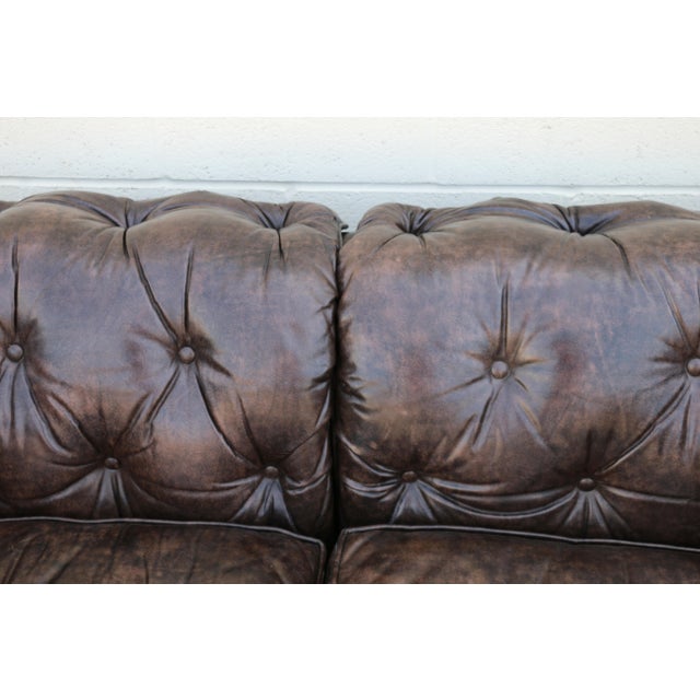 Brown Vintage 1970s Leather Chesterfield Loveseat Sofa | Tufted Brown Leather Couch | Classic Club Style For Sale - Image 8 of 18