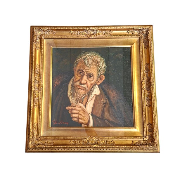 Tullio Grassi, Man with Pipe, 1980, Oil on Canvas, Framed For Sale - Image 3 of 12