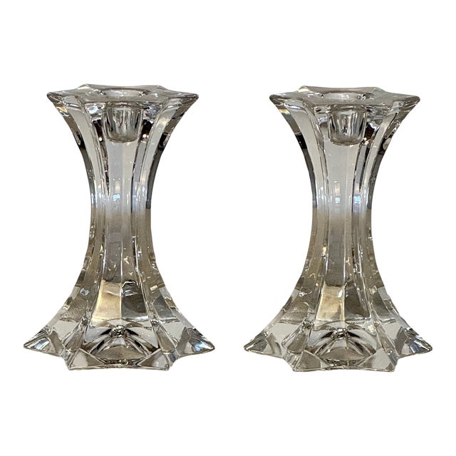 Vintage Crystal Star Candlesticks- a Pair For Sale