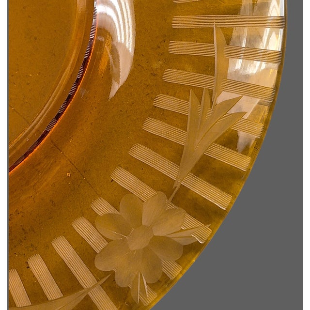 Amber Vintage Depression Glass Amber Wheel Cut Floral Dishes - Set of Four For Sale - Image 8 of 11