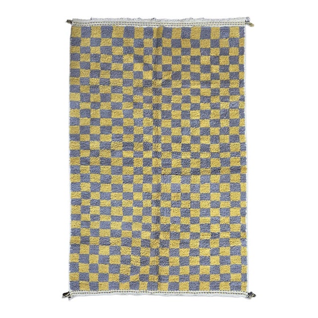 Checkered Moroccan Wool Rug - 9.7 X 6.5 Ft For Sale