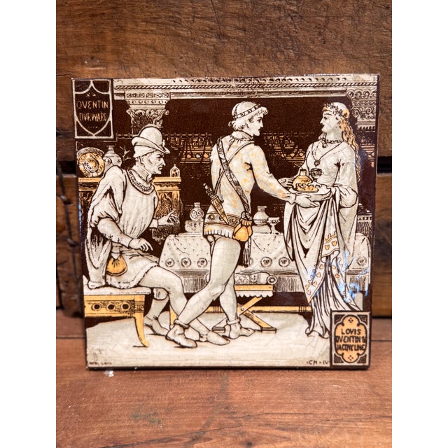 Antique Minton China Works Tile Set c.1880 Sir Walter Scott Waverley Scenes For Sale - Image 9 of 14