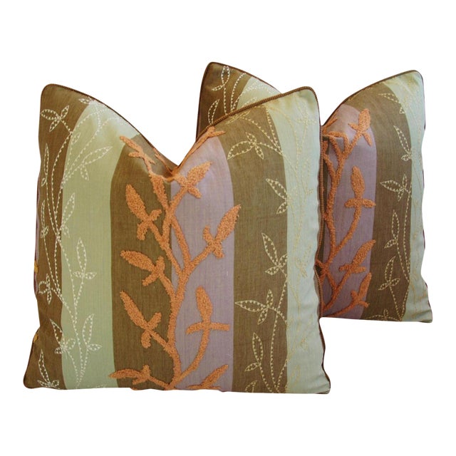 Designer Pollack Floral Embroidered Velvet Feather Down Pillows