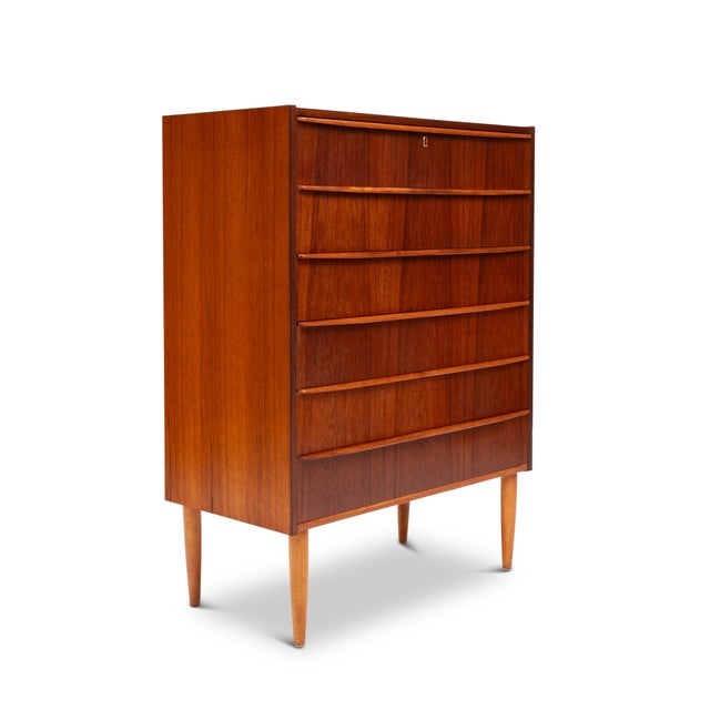 Mid-Century Modern Vintage Danish Mid-Century Six-Drawer Teak Tallboy Dresser 1960s For Sale - Image 3 of 6