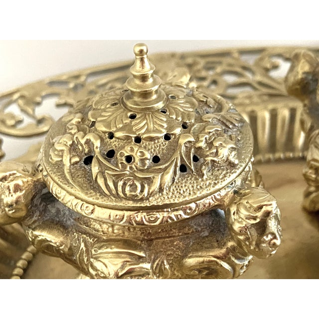 Louis XV Style Napoleon III Double Inkwell on a Chiseled Gilt Bronze Tray For Sale - Image 9 of 11