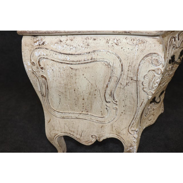 Pair of Country French Style Distressed Paint Decorated 3 Drawer Night Stands For Sale - Image 11 of 16