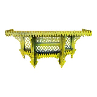 Moroccan Bright Yellow Wooden Wall Shelf For Sale