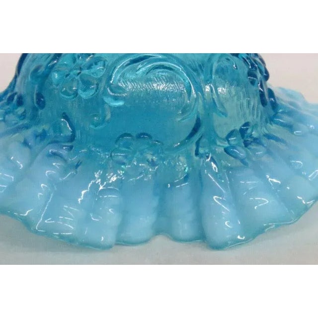 Blue Opalescent Glass Flowers Ruffled Crimped Rim Bowl Vase For Sale In Miami - Image 6 of 11