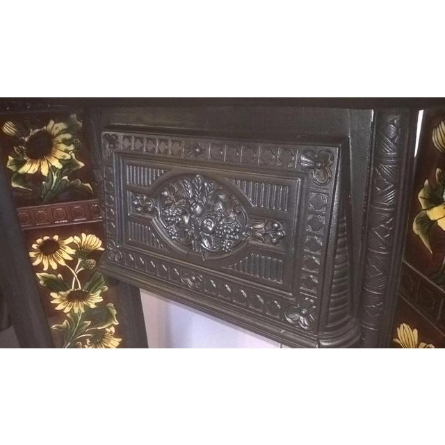 Antique Cast Iron Fireplace Insert with Original Tiles For Sale - Image 11 of 14