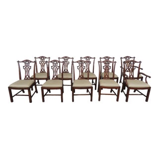 Henredon Mahogany Wide Lage Dining Chairs Set of Ten For Sale