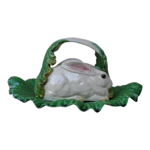 C.1930 Majolica Portuguese Bunnies Centerpiece Bordallo Pinheiro