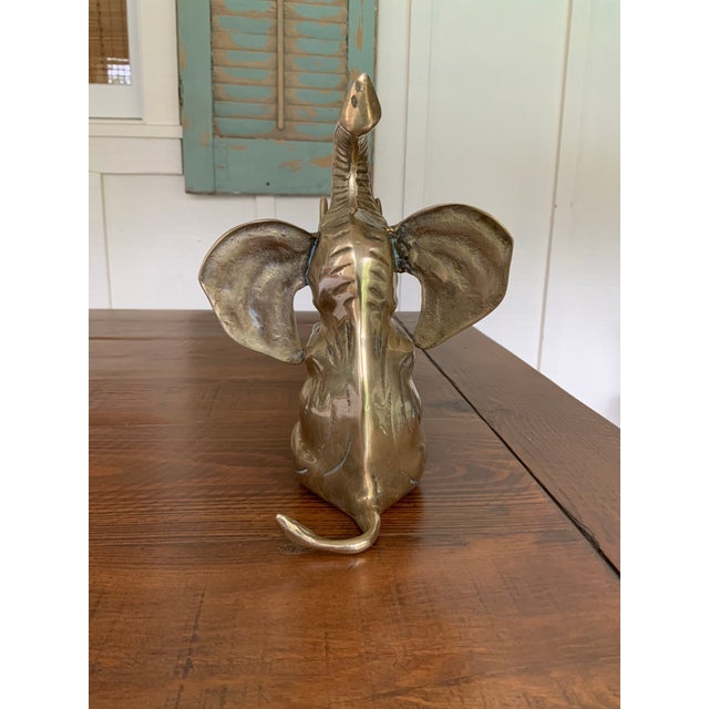 Vintage Solid Brass Sitting Elephant Statue or Bookend for Palm Beach Regency, British Colonial, Hollywood Regency and Chinoiserie Decor For Sale In New Orleans - Image 6 of 9