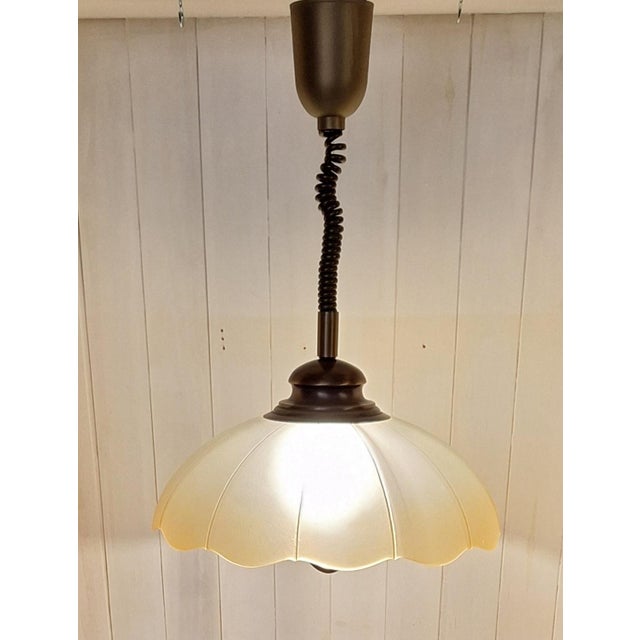 Height-Adjustable Brass Ceiling Lamp with Tinted Segmented Glass Shade, 1980s For Sale - Image 3 of 7