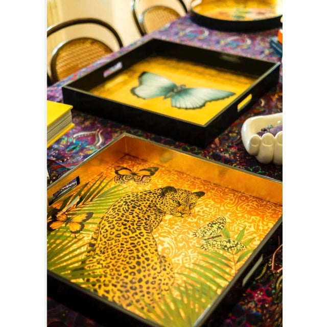 Square Lacquered Leopard Wood Tray by Les Ottomans For Sale - Image 4 of 5