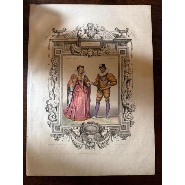 Henri III French Court Costume Royal Couple, 1847, Lithograph For Sale - Image 6 of 9