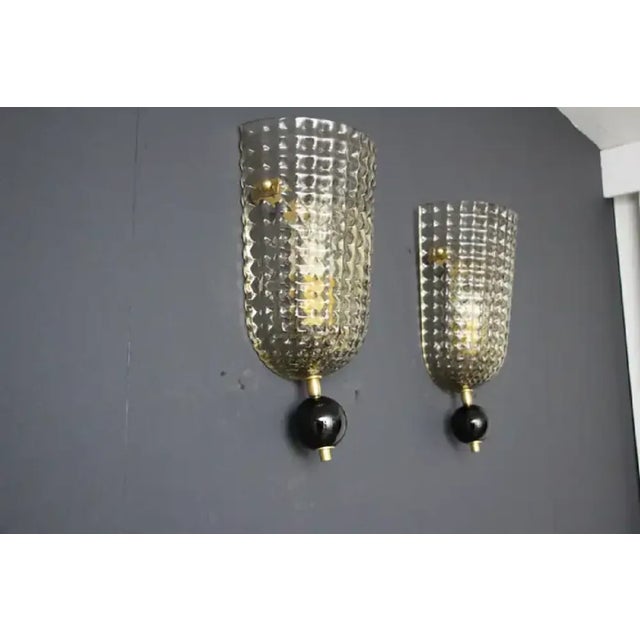 Textured Smoked Murano Glass Sconces, 1980s, Set of 2 For Sale - Image 7 of 12