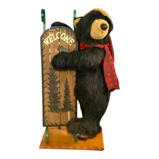 Late 20th Century Large Bear With Sled and Welcome Sign Large Display Vintage Holiday Rustic Decor Decor For Sale