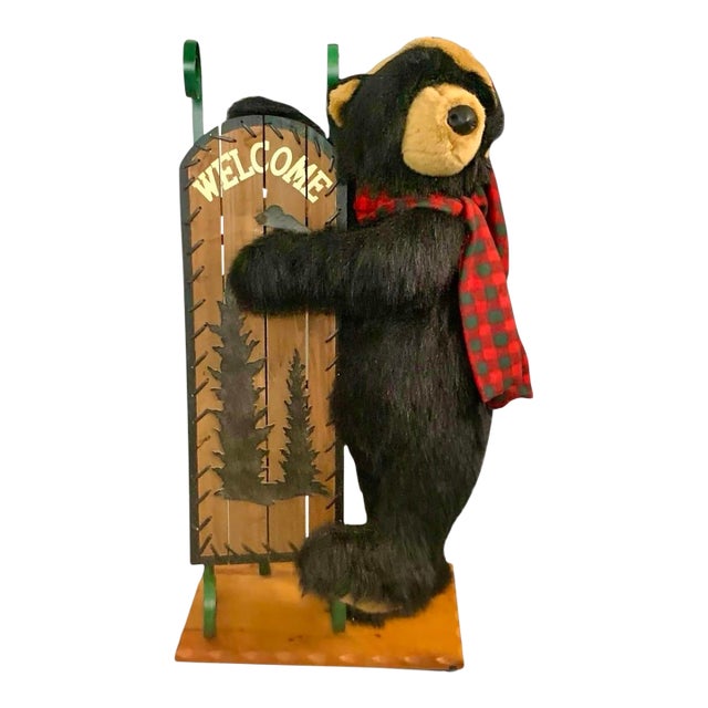 Late 20th Century Large Bear With Sled and Welcome Sign Large Display Vintage Holiday Rustic Decor Decor For Sale