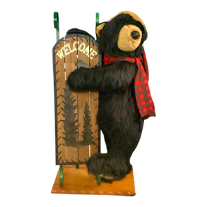 Late 20th Century Large Bear With Sled and Welcome Sign Large Display Vintage Holiday Rustic Decor Decor