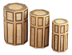 1960s Bamboo & Rattan Octagonal Nesting Boxes — Set of 3