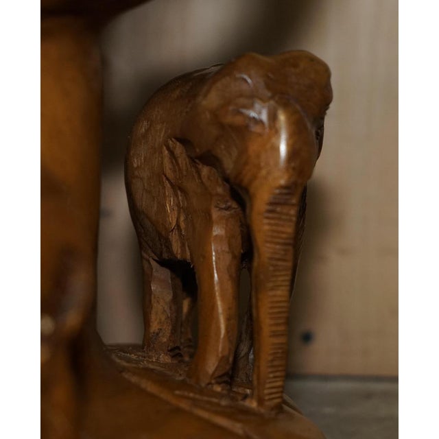Vintage Hand Carved Elephant Stool with Ornate Decoration For Sale - Image 14 of 18