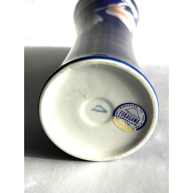 1960s Fukugawa Vase in Cobalt Blue Glaze and Pink Leaves For Sale - Image 15 of 16