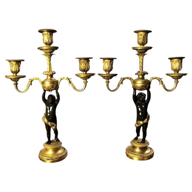 Vintage Antique Bronze Louis Xv Candelabra, Set of 2 For Sale