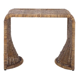Zendy Wicker Rattan Waterfall Accent Table in Honey Brown Wash For Sale