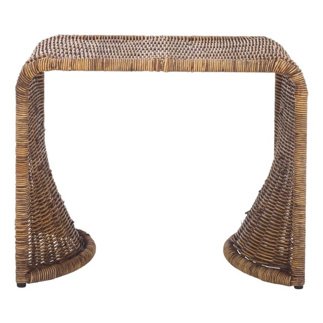 Zendy Wicker Rattan Waterfall Accent Table in Honey Brown Wash For Sale