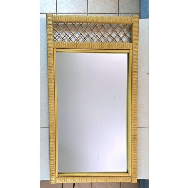KU: OT 3295 Henry Link Lexington Rattan Wall Mirror Bamboo Lattice 45” Boho Coastal USA Made Beautiful vintage wall mirror...