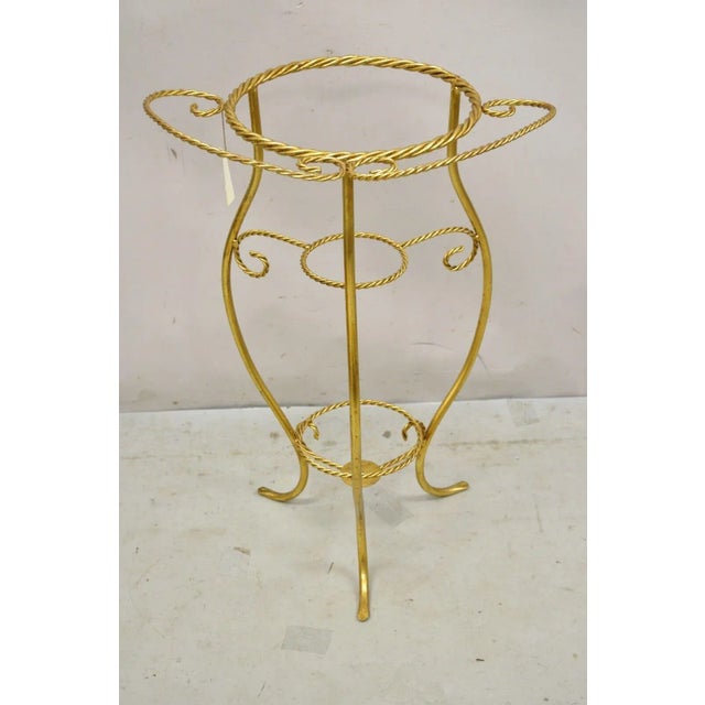 Mid 20th Century Italian Hollywood Regency Gold Iron Rope Form 2 Tier Bath Washstand Plant Stand For Sale - Image 12 of 13