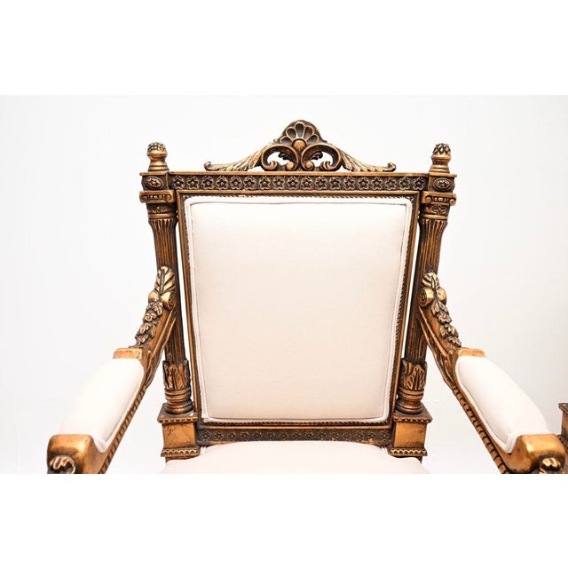 1930s Vintage French Louis Style Carved Gilt Wood Armchairs, 1930, Set of 2 For Sale - Image 5 of 11