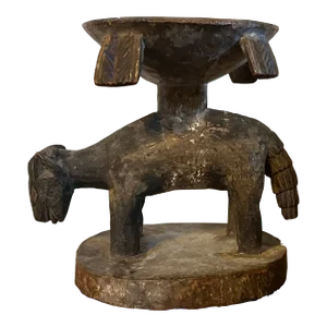 Antique 19th Century African Carved Wood Paint Decorated Zoomorphic Presentation Cup or Bowl From Senegal