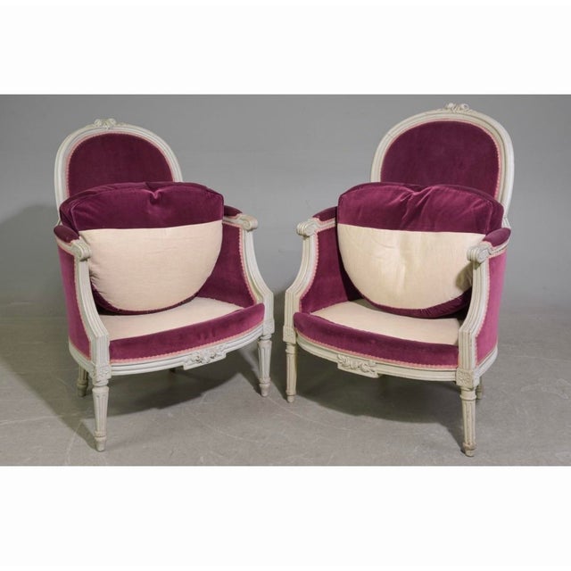 French Late 19th Century 2 Louis XV Style Painted Arm Chairs For Sale - Image 3 of 6