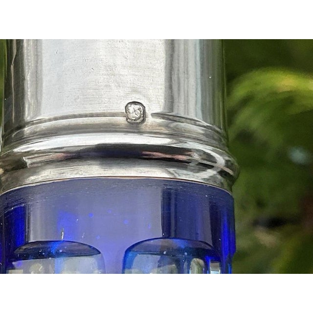Metal Baccarat Cobalt Cut-to-Clear Crystal and 950 Silver Liqueur Set, 1910, Set of 7 For Sale - Image 7 of 16