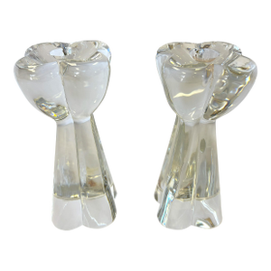 Vintage Baccarat France Clover Diomede 7" Tall Heavy Crystal Candlesticks - A Pair