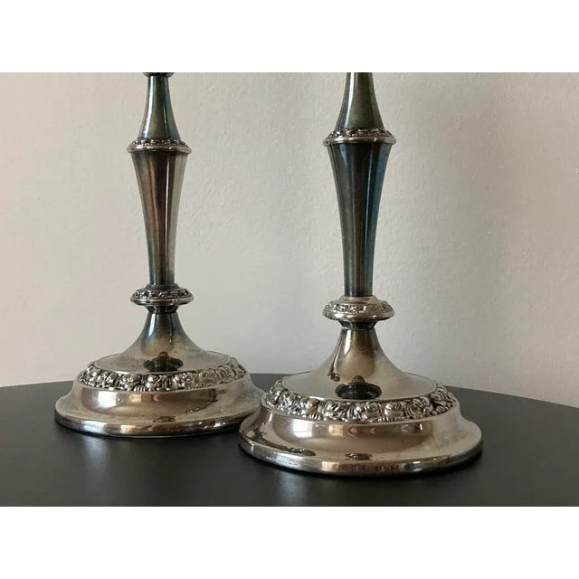 English Georgian Design Silver Plate Tall Candlesticks- A Pair For Sale In New York - Image 6 of 12
